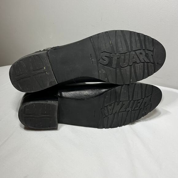 Stuart Weitzman Winzipper Boots Black Leather Silver Side Zip Ankle Career 8M - Picture 8 of 8